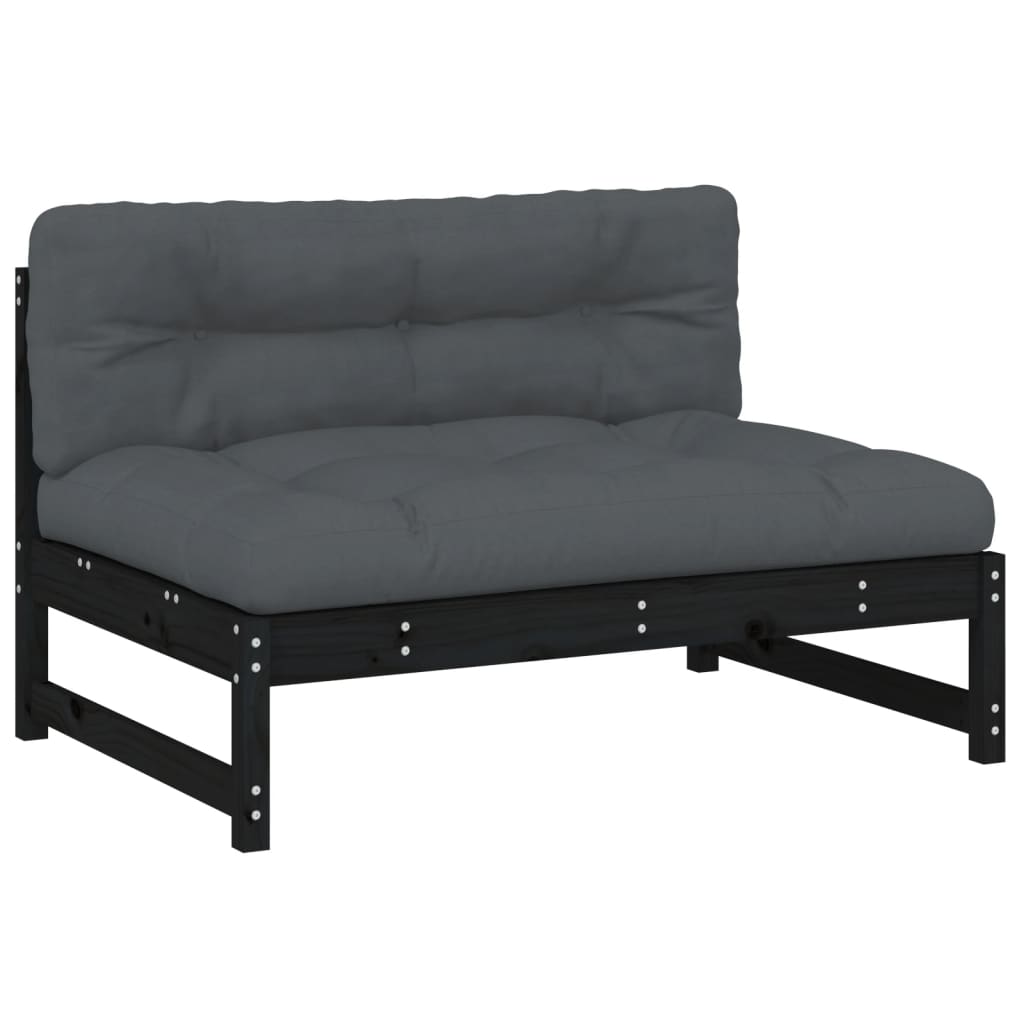 2-tlg. Garten-Lounge-Set mit Kissen Schwarz Massivholz