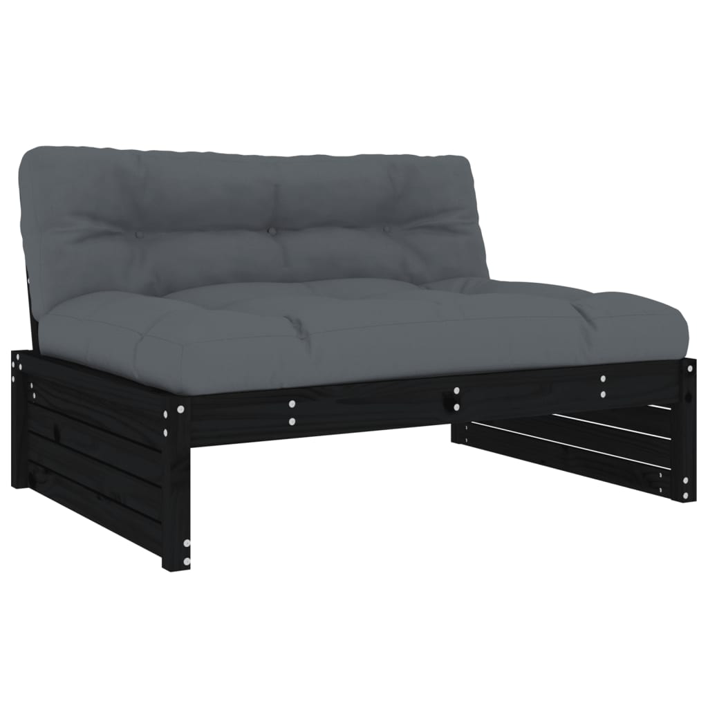 4-tlg. Garten-Lounge-Set mit Kissen Schwarz Massivholz