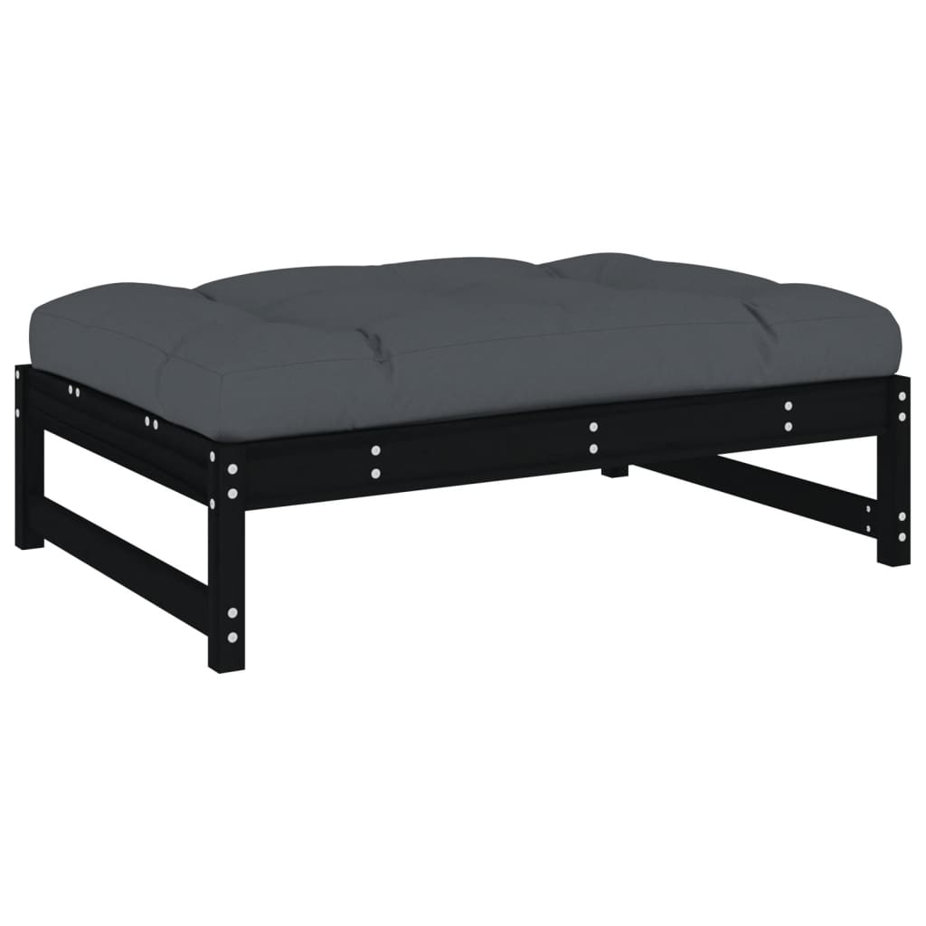 4-tlg. Garten-Lounge-Set mit Kissen Schwarz Massivholz