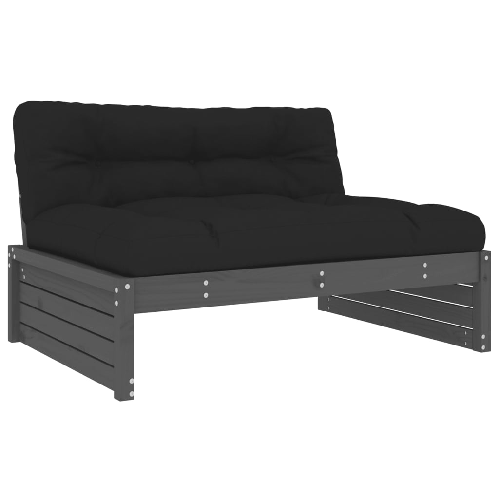 5-tlg. Garten-Lounge-Set mit Kissen Grau Massivholz