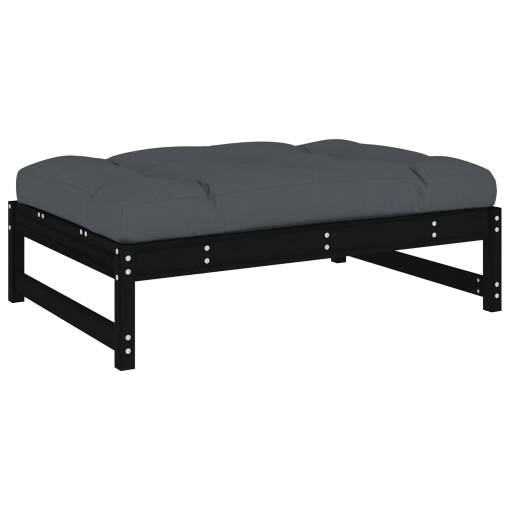 6-tlg. Garten-Lounge-Set mit Kissen Schwarz Massivholz