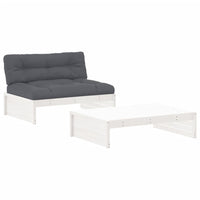Thumbnail for 2-tlg. Garten-Lounge-Set mit Kissen Weiß Massivholz