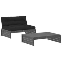 Thumbnail for 2-tlg. Garten-Lounge-Set mit Kissen Grau Massivholz