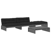 Thumbnail for 4-tlg. Garten-Lounge-Set mit Kissen Grau Massivholz