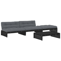 Thumbnail for 4-tlg. Garten-Lounge-Set mit Kissen Schwarz Massivholz
