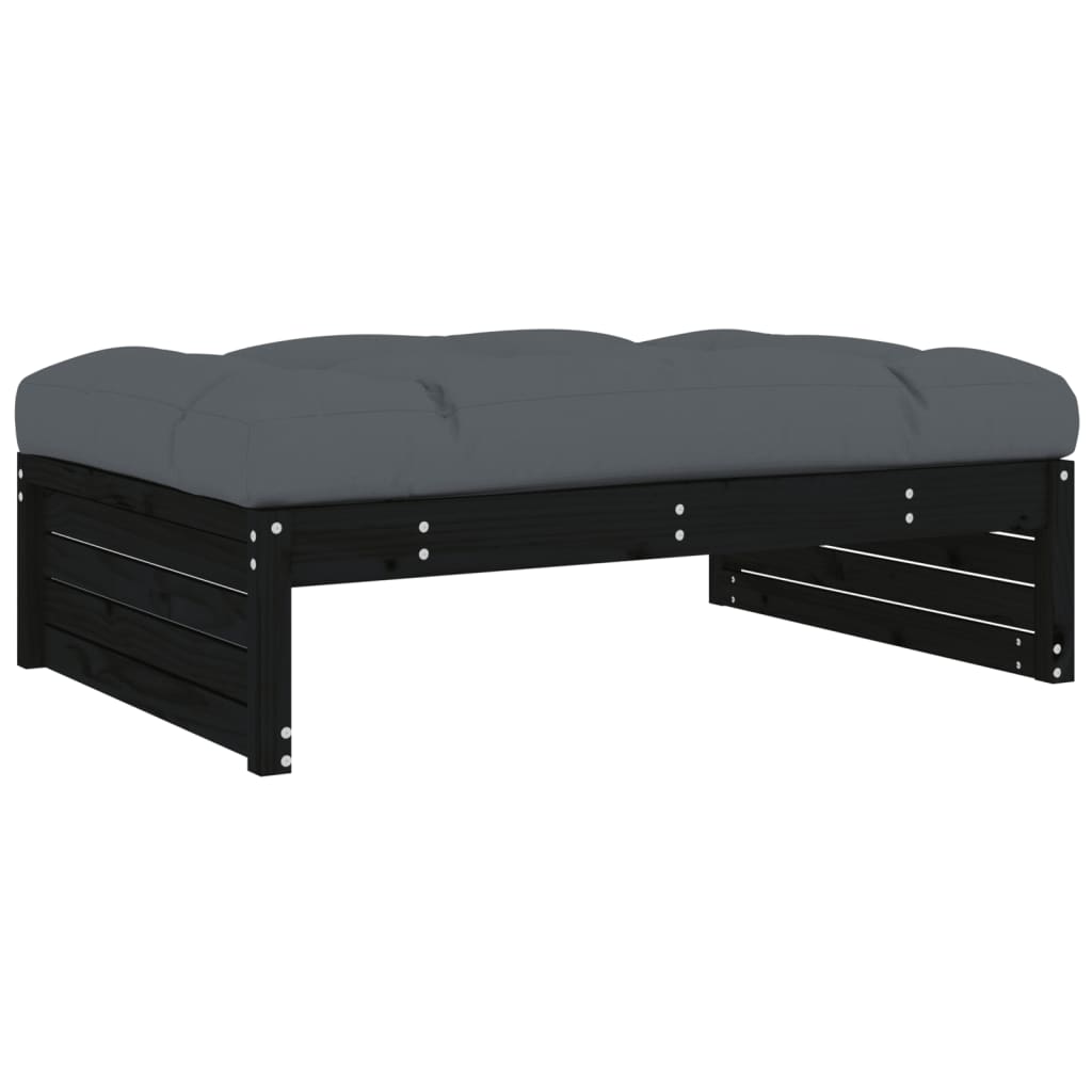 5-tlg. Garten-Lounge-Set mit Kissen Schwarz Massivholz