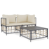 Thumbnail for 3-tlg. Garten-Lounge-Set mit Kissen Anthrazit Poly Rattan
