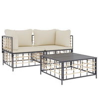 Thumbnail for 3-tlg. Garten-Lounge-Set mit Kissen Anthrazit Poly Rattan