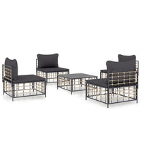 Thumbnail for 5-tlg. Garten-Lounge-Set mit Kissen Anthrazit Poly Rattan