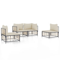 Thumbnail for 4-tlg. Garten-Lounge-Set mit Kissen Anthrazit Poly Rattan
