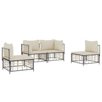 Thumbnail for 4-tlg. Garten-Lounge-Set mit Kissen Anthrazit Poly Rattan