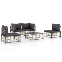Thumbnail for 5-tlg. Garten-Lounge-Set mit Kissen Anthrazit Poly Rattan