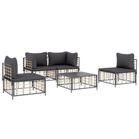 Thumbnail for 5-tlg. Garten-Lounge-Set mit Kissen Anthrazit Poly Rattan