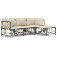 Thumbnail for 4-tlg. Garten-Lounge-Set mit Kissen Anthrazit Poly Rattan