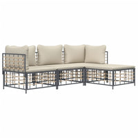 Thumbnail for 4-tlg. Garten-Lounge-Set mit Kissen Anthrazit Poly Rattan