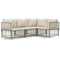 Thumbnail for 4-tlg. Garten-Lounge-Set mit Kissen Anthrazit Poly Rattan