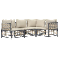 Thumbnail for 4-tlg. Garten-Lounge-Set mit Kissen Anthrazit Poly Rattan