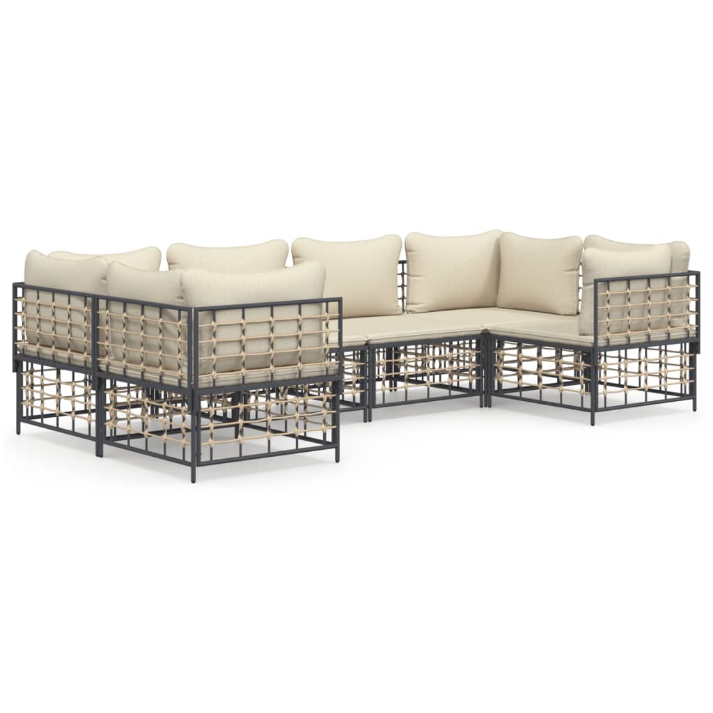 6-tlg. Garten-Lounge-Set mit Kissen Anthrazit Poly Rattan