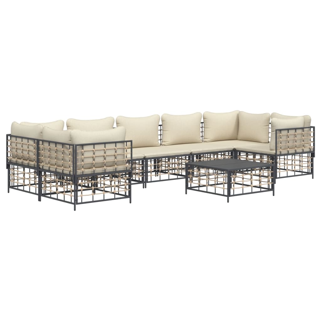 8-tlg. Garten-Lounge-Set mit Kissen Anthrazit Poly Rattan