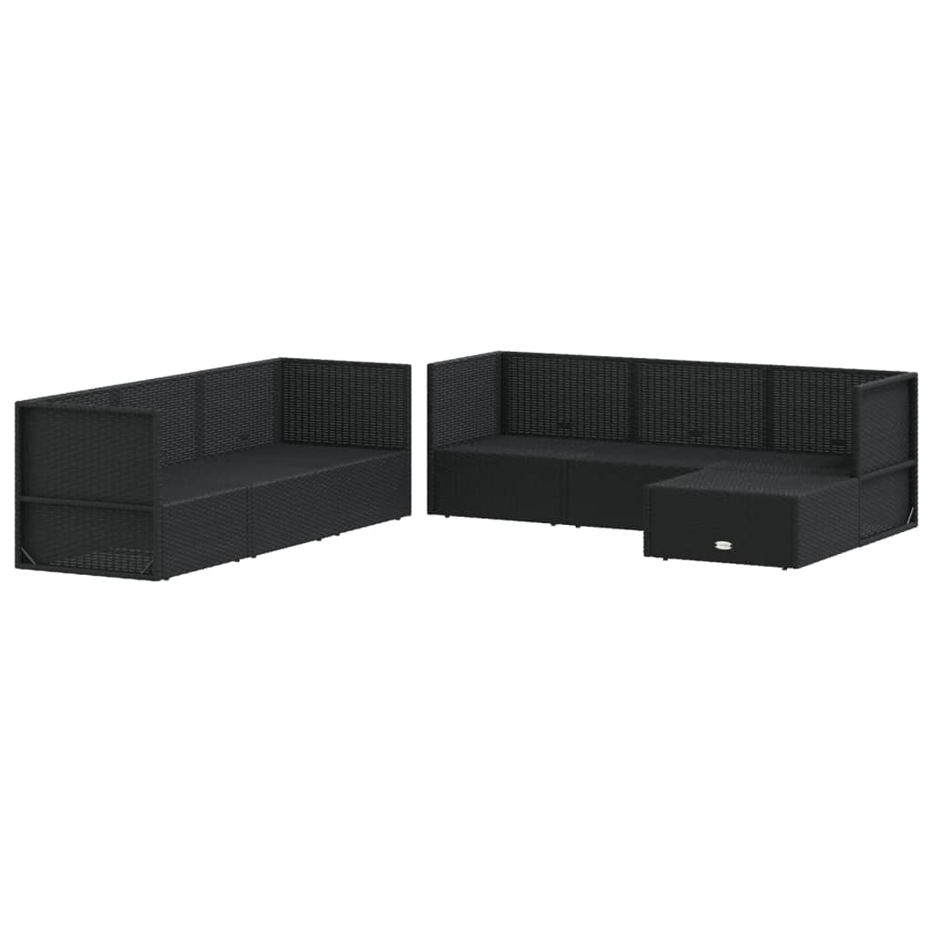 7-tlg. Garten-Lounge-Set mit Kissen Schwarz Poly Rattan