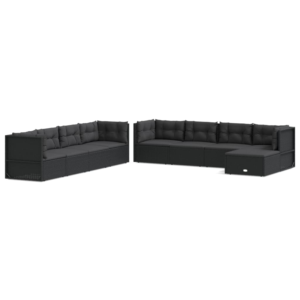 9-tlg. Garten-Lounge-Set mit Kissen Schwarz Poly Rattan