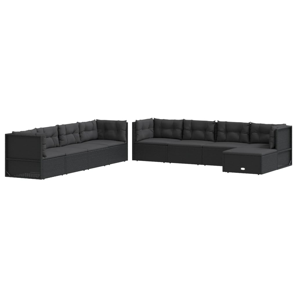 9-tlg. Garten-Lounge-Set mit Kissen Schwarz Poly Rattan