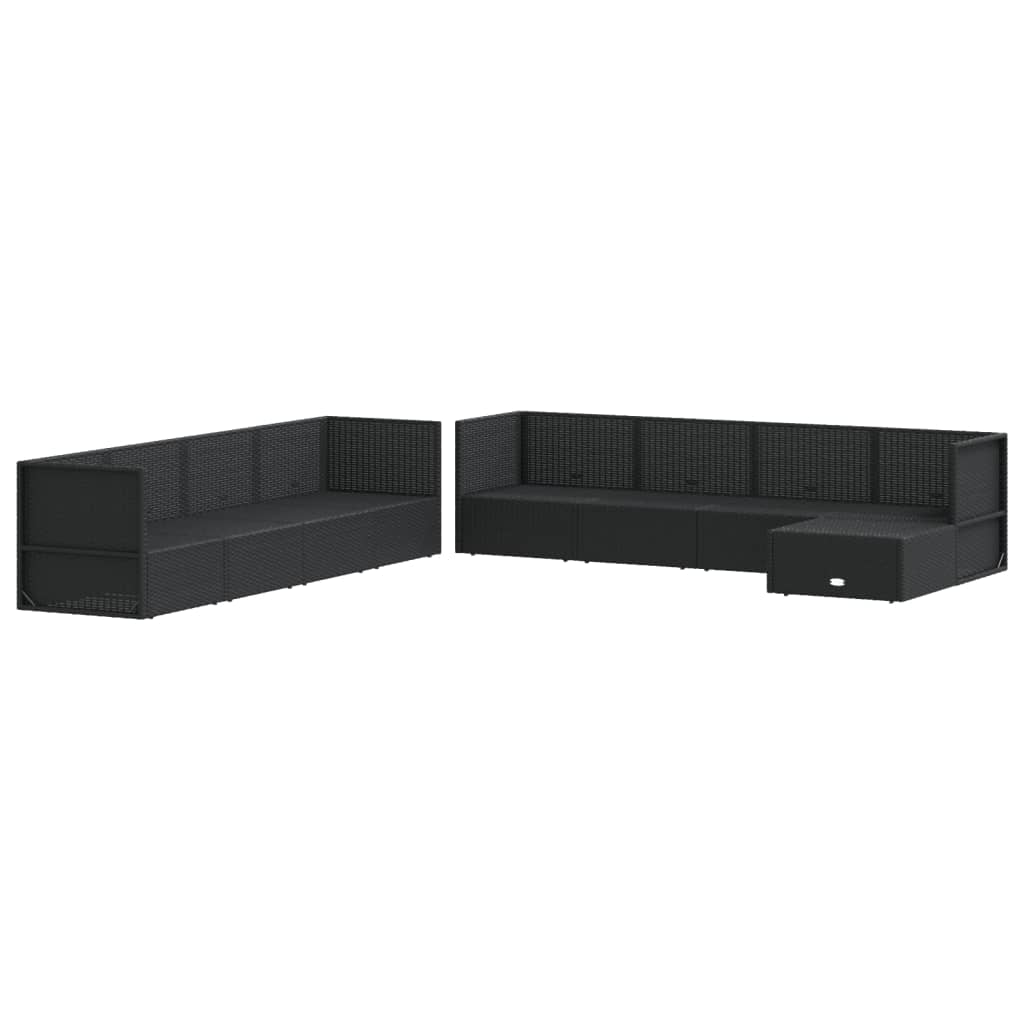 9-tlg. Garten-Lounge-Set mit Kissen Schwarz Poly Rattan