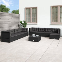 Thumbnail for 9-tlg. Garten-Lounge-Set mit Kissen Schwarz Poly Rattan