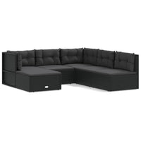 Thumbnail for 6-tlg. Garten-Lounge-Set mit Kissen Schwarz Poly Rattan