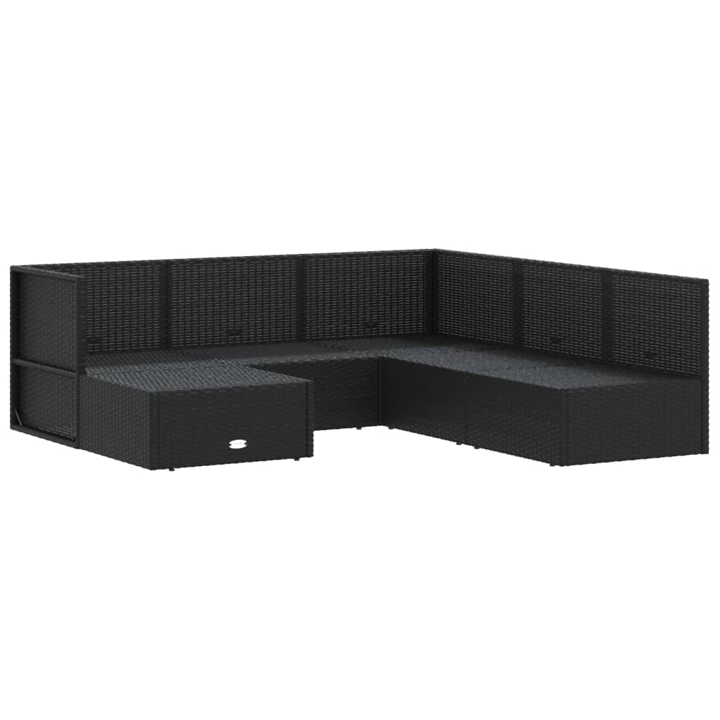 6-tlg. Garten-Lounge-Set mit Kissen Schwarz Poly Rattan