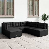 Thumbnail for 6-tlg. Garten-Lounge-Set mit Kissen Schwarz Poly Rattan