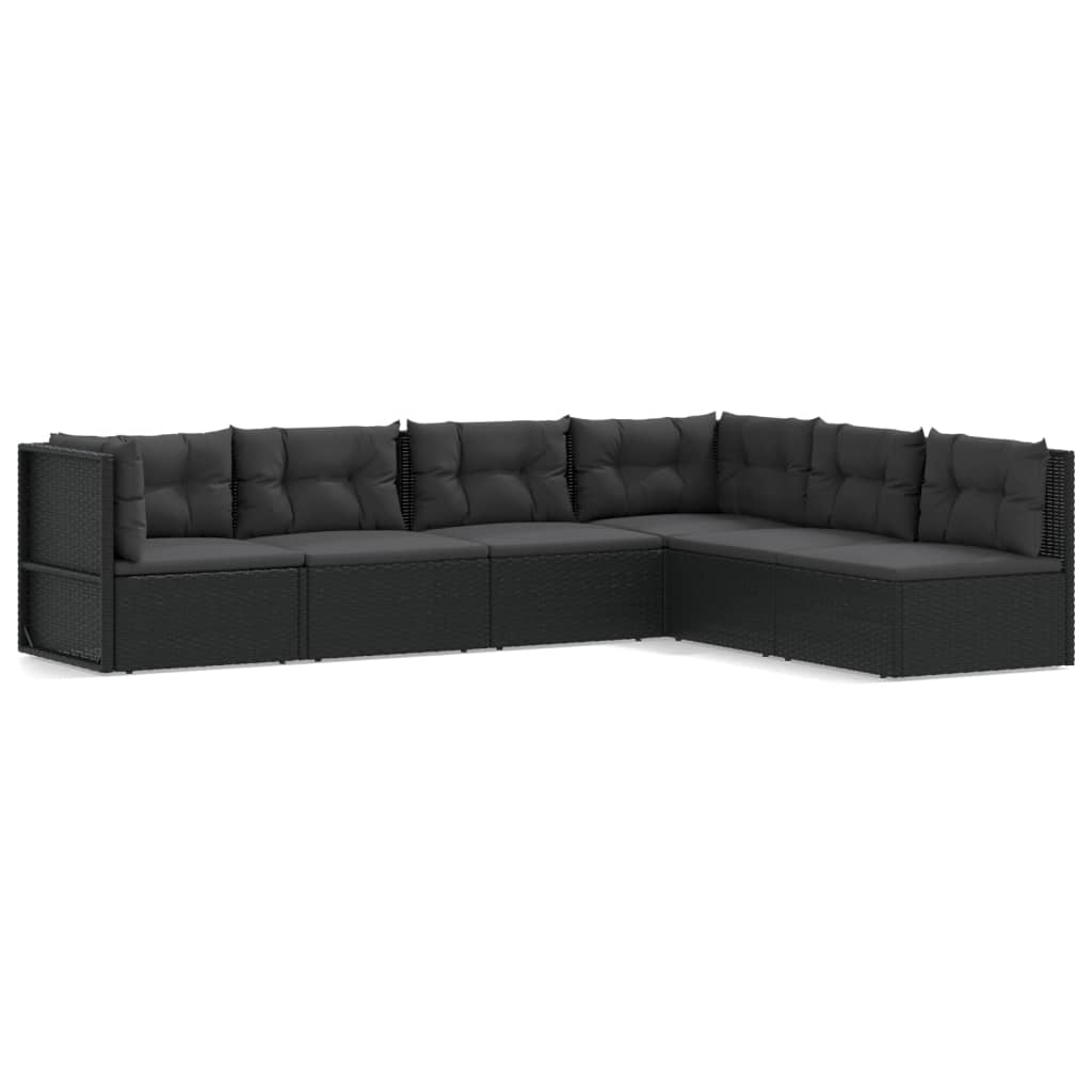 6-tlg. Garten-Lounge-Set mit Kissen Schwarz Poly Rattan