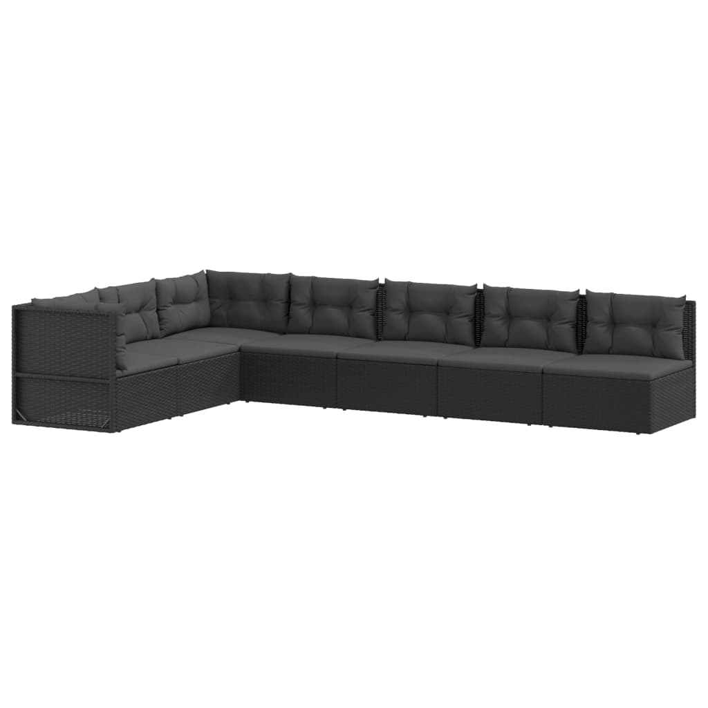 7-tlg. Garten-Lounge-Set mit Kissen Schwarz Poly Rattan