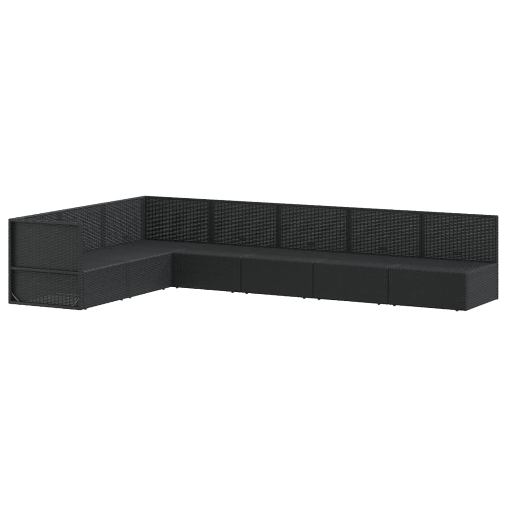 7-tlg. Garten-Lounge-Set mit Kissen Schwarz Poly Rattan