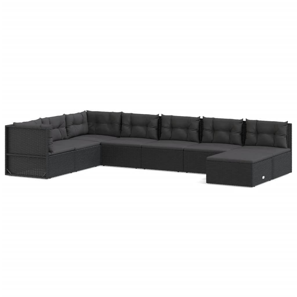 8-tlg. Garten-Lounge-Set mit Kissen Schwarz Poly Rattan