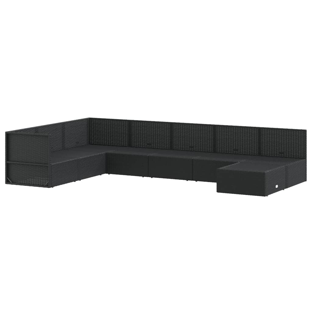 8-tlg. Garten-Lounge-Set mit Kissen Schwarz Poly Rattan