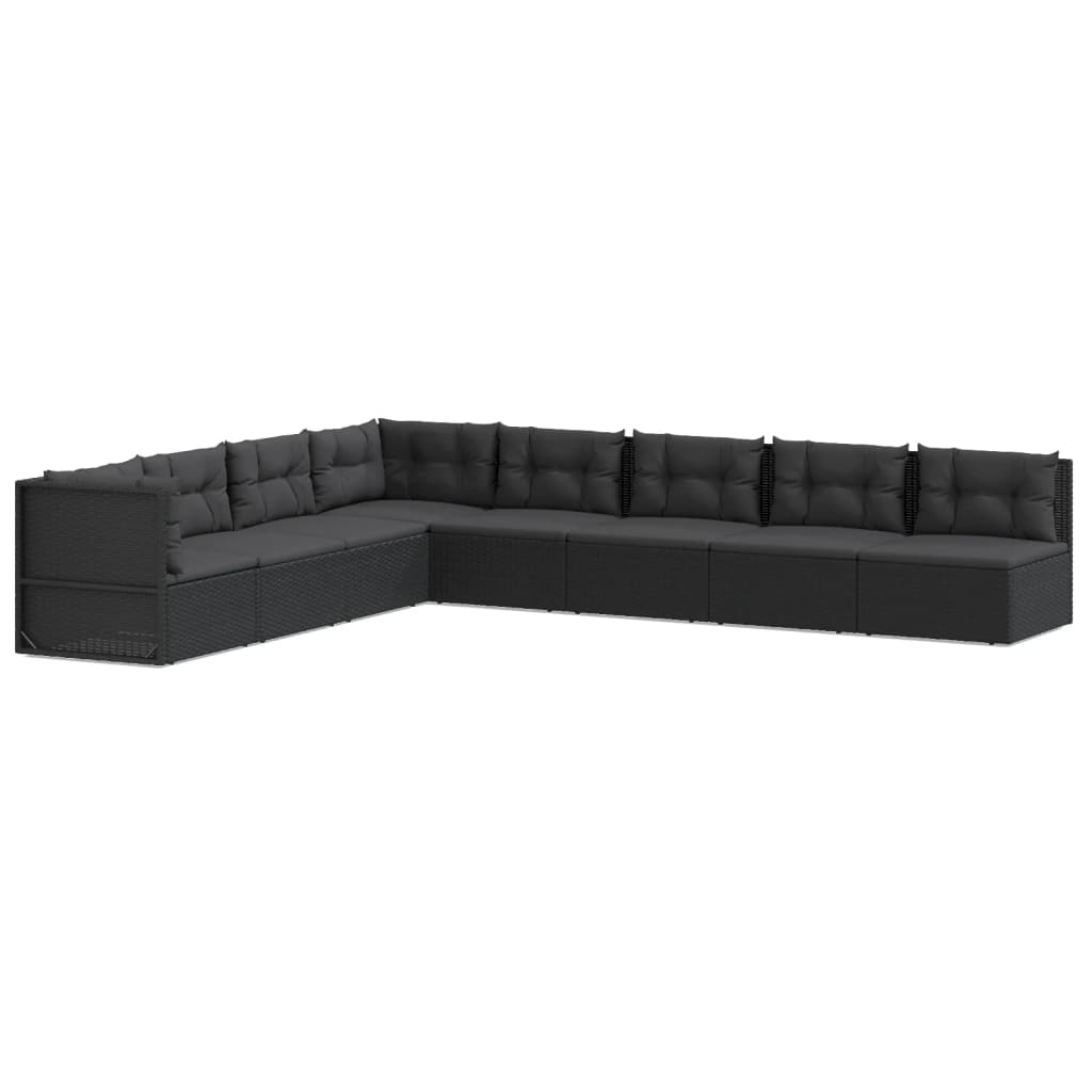 8-tlg. Garten-Lounge-Set mit Kissen Schwarz Poly Rattan