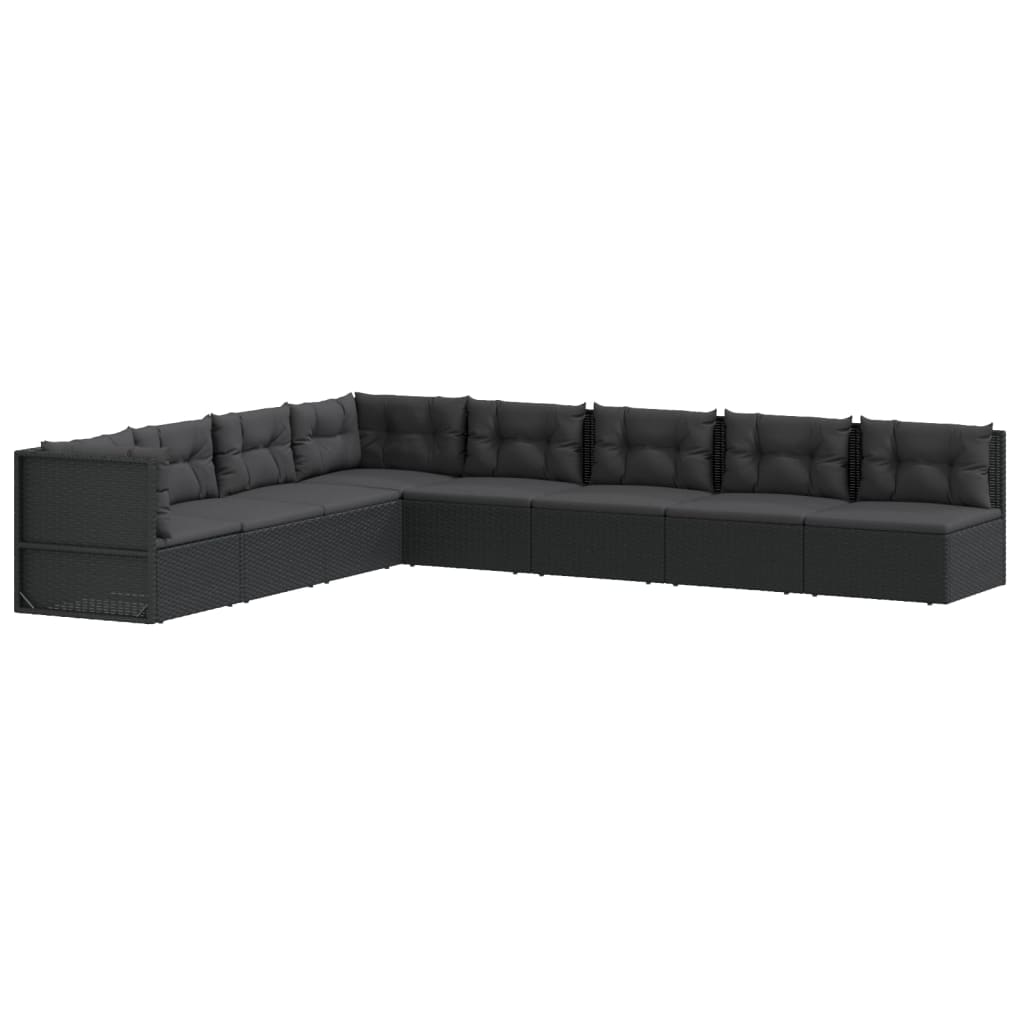 8-tlg. Garten-Lounge-Set mit Kissen Schwarz Poly Rattan