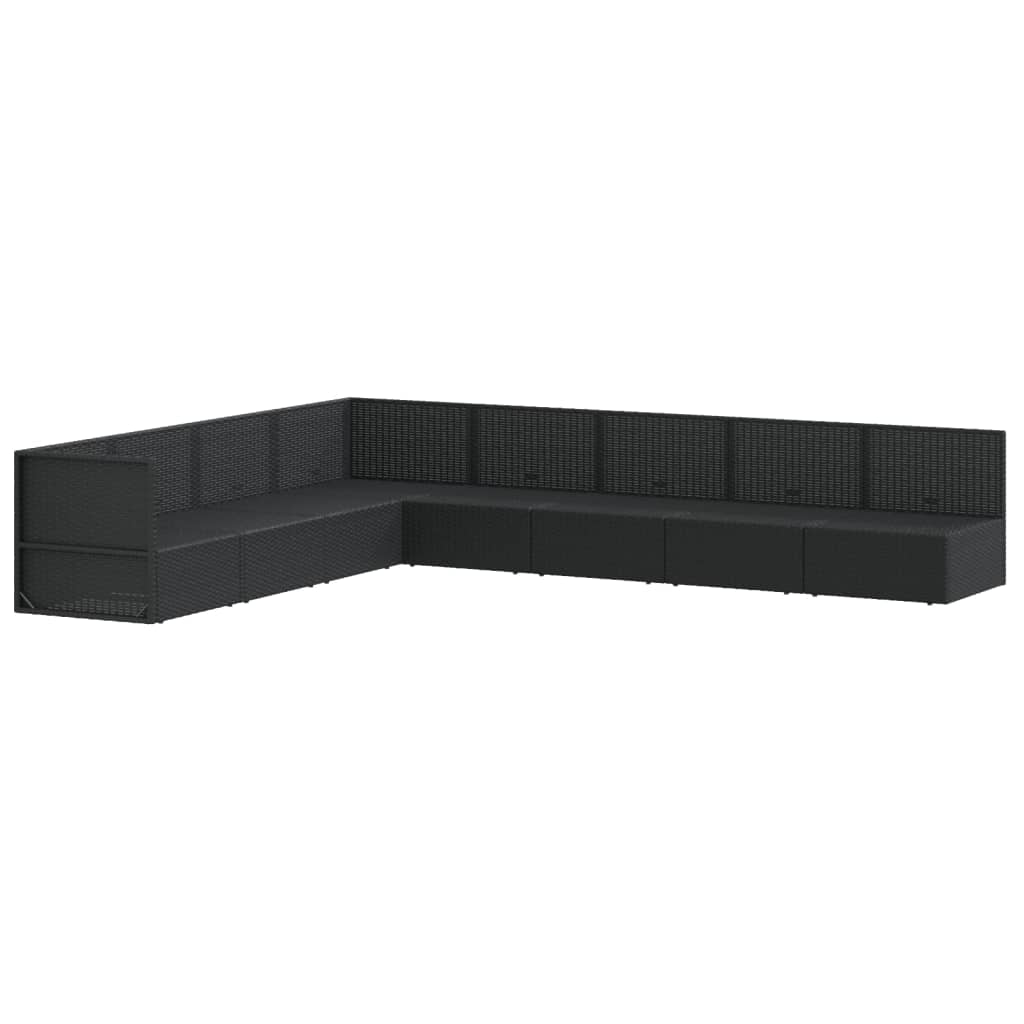 8-tlg. Garten-Lounge-Set mit Kissen Schwarz Poly Rattan