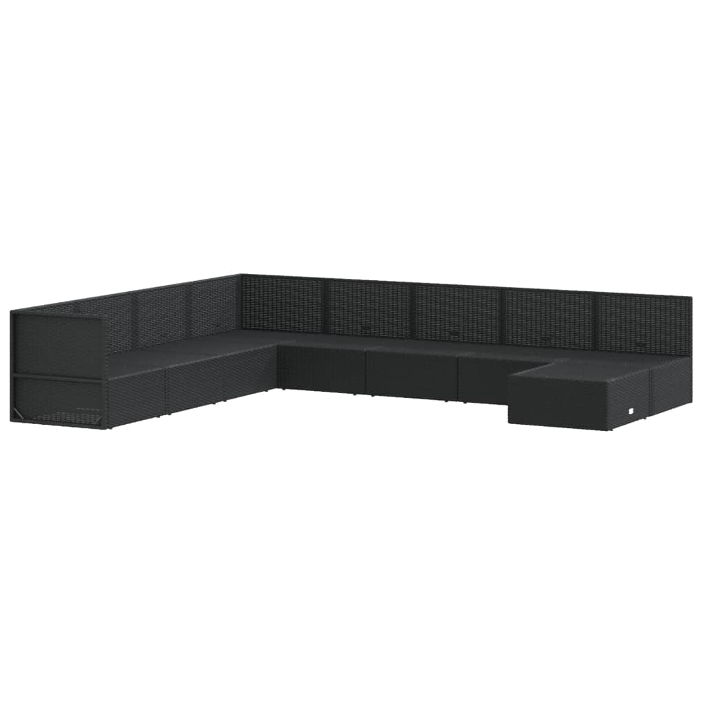 9-tlg. Garten-Lounge-Set mit Kissen Schwarz Poly Rattan