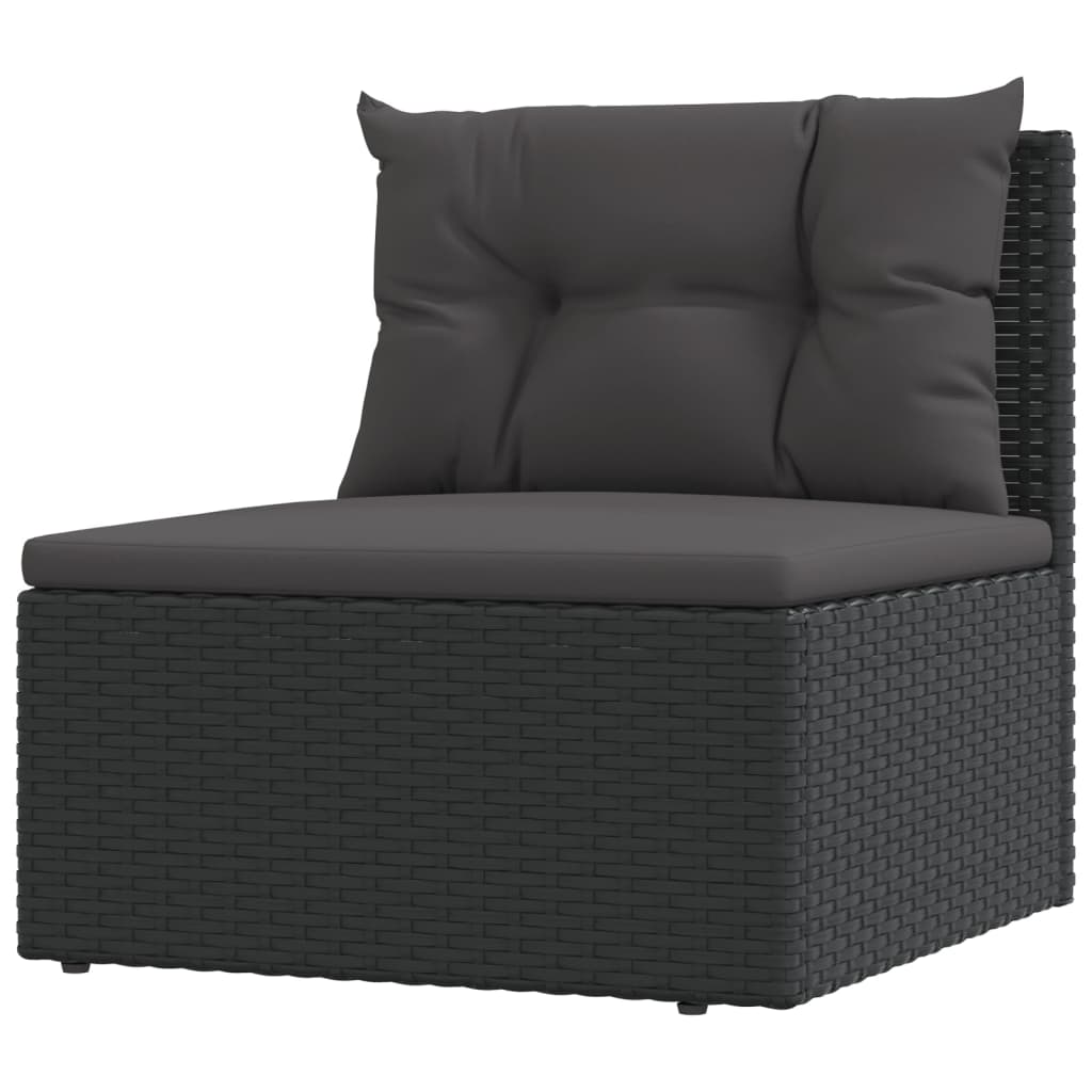9-tlg. Garten-Lounge-Set mit Kissen Schwarz Poly Rattan