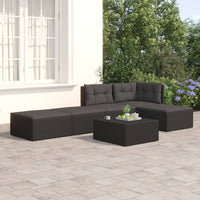 Thumbnail for 5-tlg. Garten-Lounge-Set mit Kissen Schwarz Poly Rattan