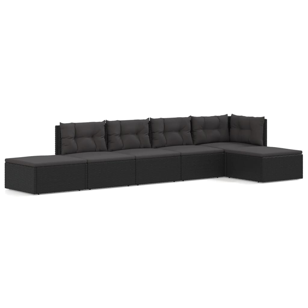 6-tlg. Garten-Lounge-Set mit Kissen Schwarz Poly Rattan