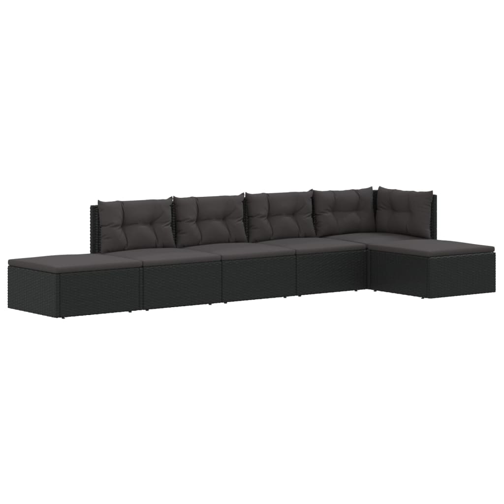 6-tlg. Garten-Lounge-Set mit Kissen Schwarz Poly Rattan