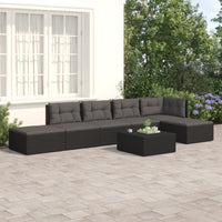 Thumbnail for 6-tlg. Garten-Lounge-Set mit Kissen Schwarz Poly Rattan