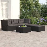 Thumbnail for 5-tlg. Garten-Lounge-Set mit Kissen Schwarz Poly Rattan