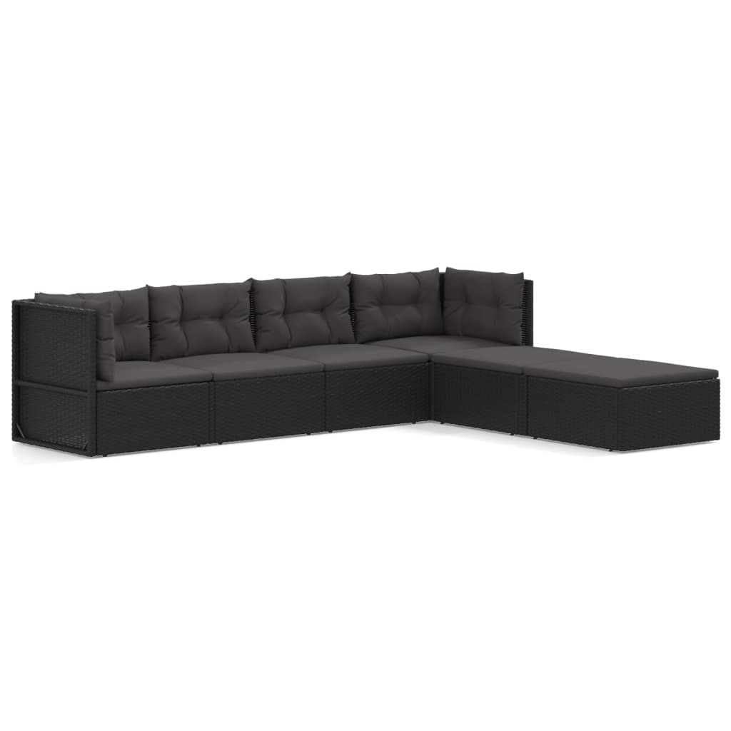 6-tlg. Garten-Lounge-Set mit Kissen Schwarz Poly Rattan