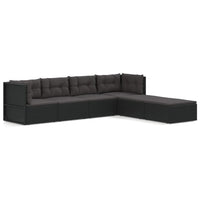 Thumbnail for 6-tlg. Garten-Lounge-Set mit Kissen Schwarz Poly Rattan