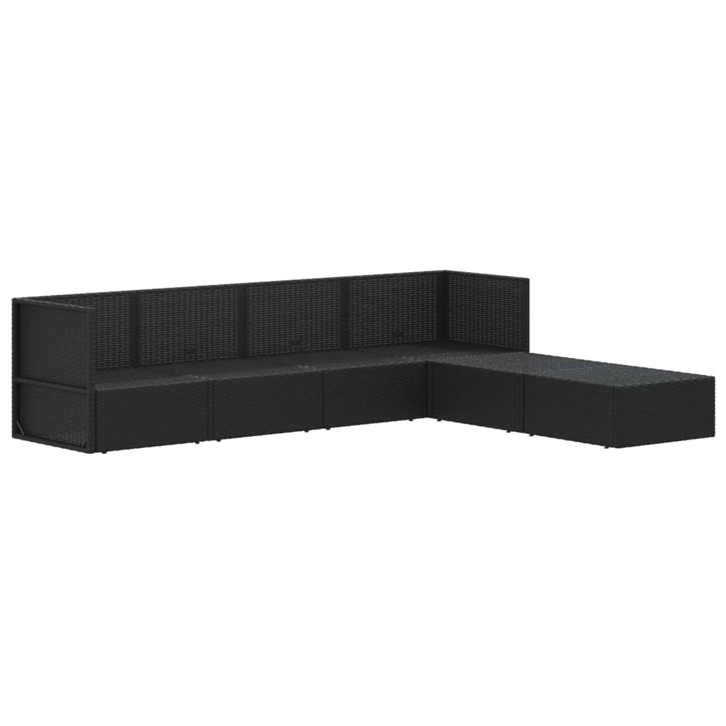 6-tlg. Garten-Lounge-Set mit Kissen Schwarz Poly Rattan