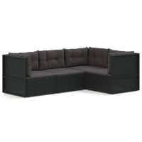 Thumbnail for 4-tlg. Garten-Lounge-Set mit Kissen Schwarz Poly Rattan